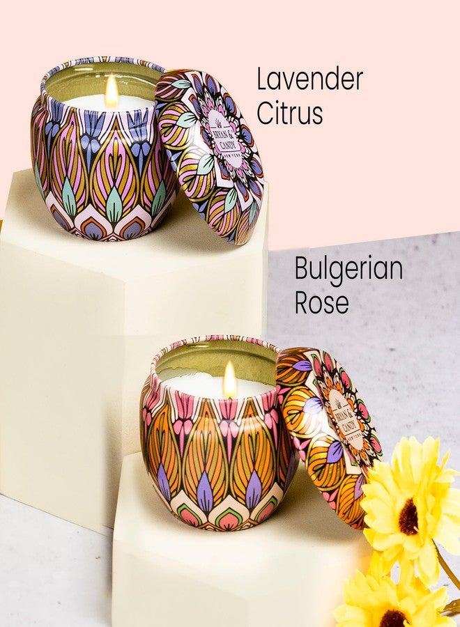 Bryan & Candy Scented Candles Gift Set for Men & Women,60gm Each Soy Wax Eco-Friendly Printed Tin, Pack of 2 (Lavender Citrus & Bulgarian Rose) - Image 3